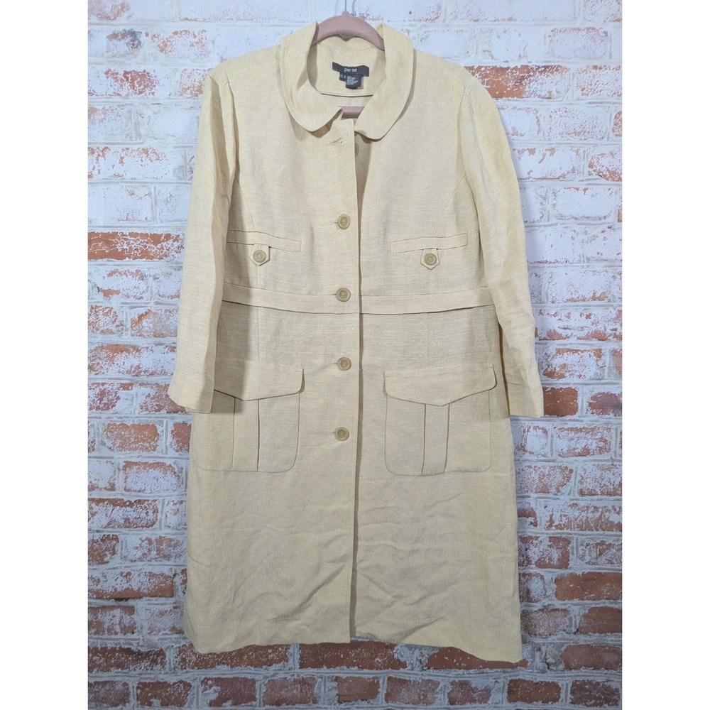 Per Se Linen Silk Linen Duster Coat Womens 14 Yellow Peter Pan Jacket RARE